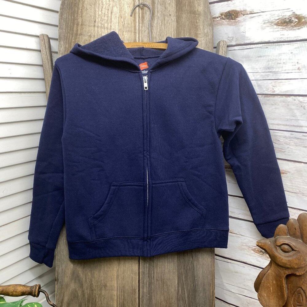 Hanes Youth Hoodie Full Zip Pocket Sweatshirt Navy Blue Medium Boys Girls Zipper